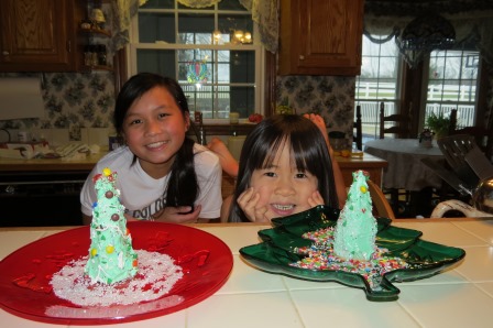 Kasen and Karis with their fun Christmas trees